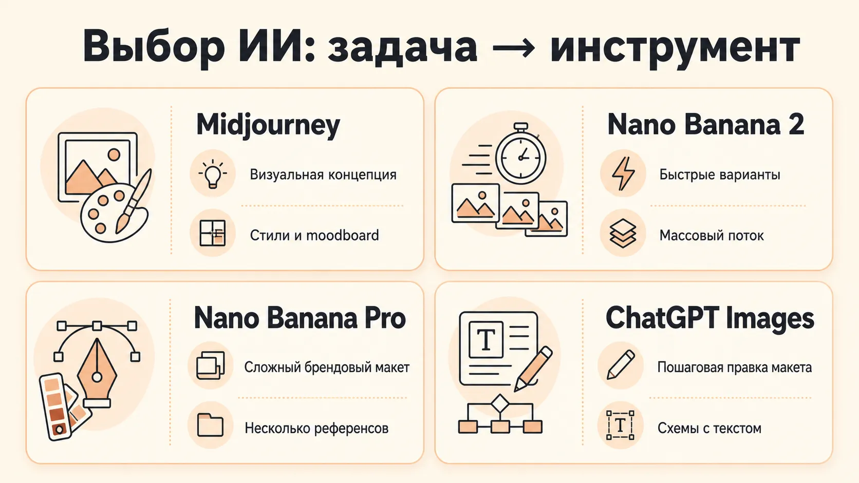 Сравнение актуальных ИИ-моделей для бизнес-визуалов: Midjourney, Nano Banana 2, Nano Banana Pro и ChatGPT Images