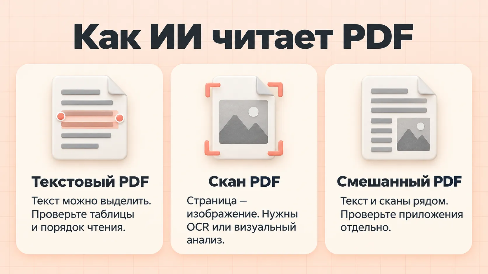 Сравнение текстового, сканированного и смешанного PDF: способ чтения и главное, что проверить